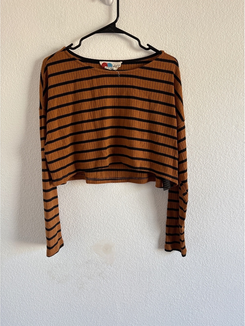 FP Beach Women's Striped Long Sleeve Crop Top Size Small
